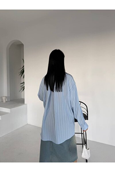JESSE STORY Kadın Modal Çizgili Oversize Gömlek 75 Cm