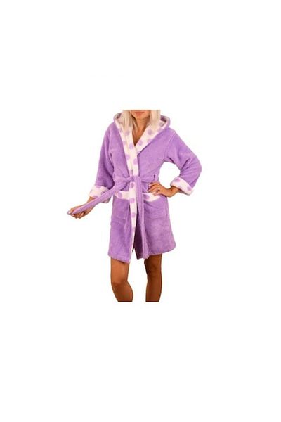 E EFRALL Women's Plush Bathrobe with Polka Dots - Purple (Size S)