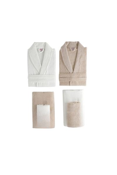 OEMN Set Halate baie si prosoape Fiesta Vip cu broderie Bambus 6 piese Alb Maro M-L