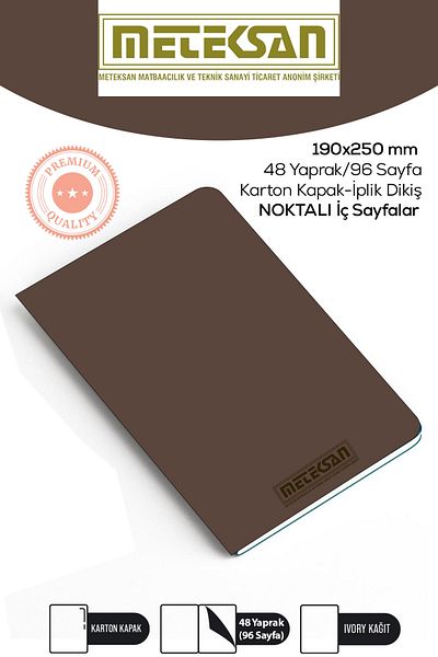 Meteksan 19X25 cm Size Large Size Notepad Ivory Paper Textured Cardboard Cover Thread Stitching