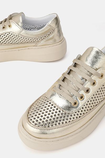 TUNAELLİ Women's Gold Khaki Leather 36-41 Number Lace up Flat Bottom Oxford Shoes