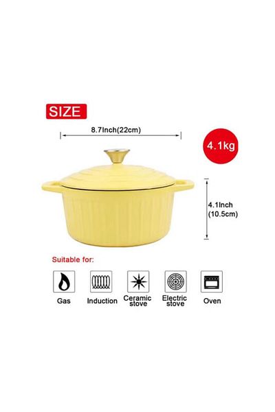 VAV GET Enameled Cast Iron Dutch Oven Casserole, 22x10.5cm / 8.7x4.1Inch – Yellow