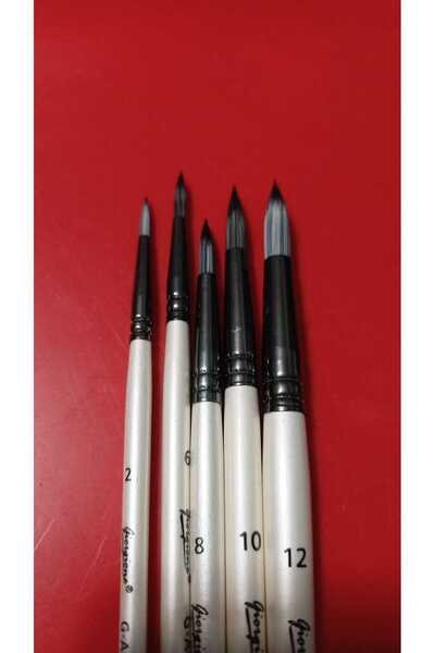 GİORGİONE Multi-Purpose Brush Set Round Tip 5 Pieces Used in Oil, Acrylic, Gouache and Watercolor