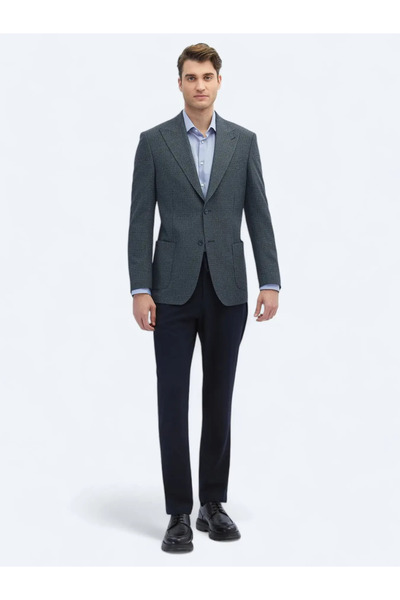 Kip Indigo Patterned Modern Fit Jacket