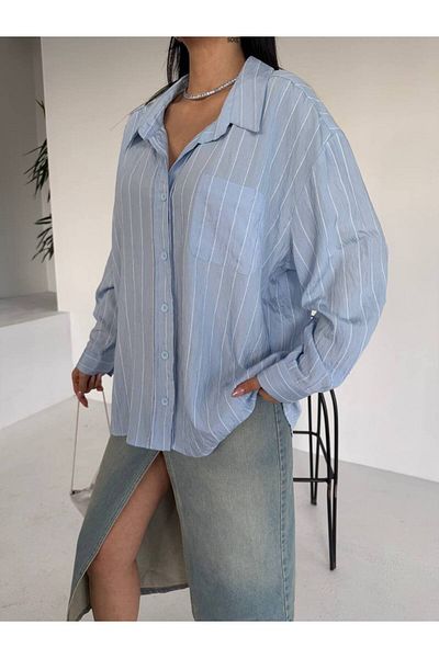 JESSE STORY Women's Modal Striped Oversize Shirt 75 cm