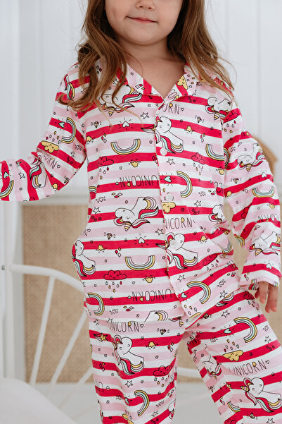 Lilabio Bambu Kumaş Önden Düğmeli Kız Çocuk Pijama Takımı