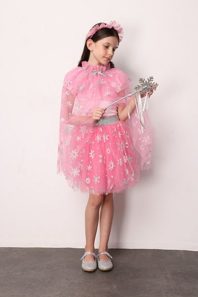 Le Mabelle Fuchsia Snowflake Printed Girl's Tulle Skirt - Pauline