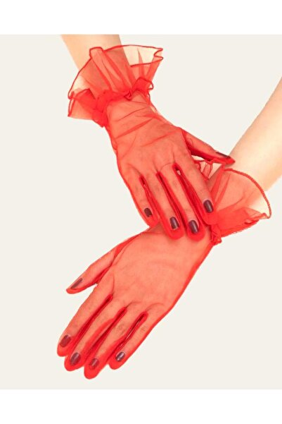 Skygo Short Size Lycra Laced Adult Tulle Gloves Red Color