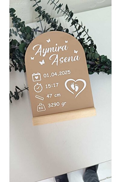 Arzuca Konsept Doğum Panosu | Bebek Doğum Panosu Kahverengi | Pleksi Doğum Pa...