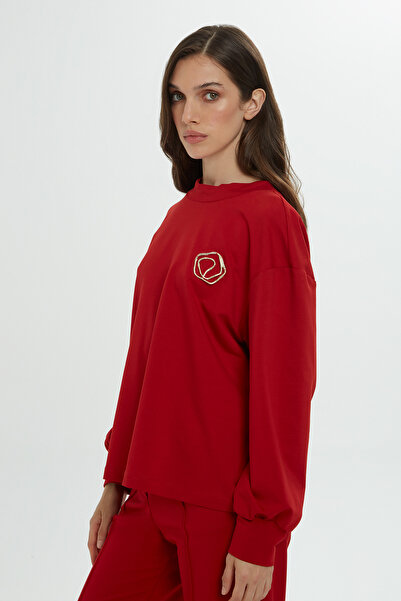 GİZİA Arkası Düğme Detaylı Bisiklet Yaka Kırmızı Takım