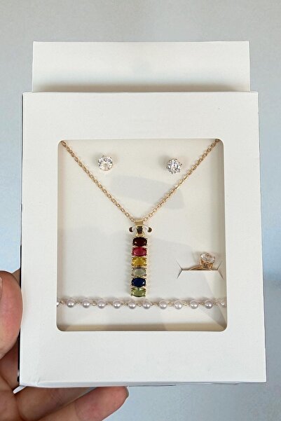 TAKIŞTIR Gold Color Pearl and Stone Detailed 4-Piece Evening Dress Set