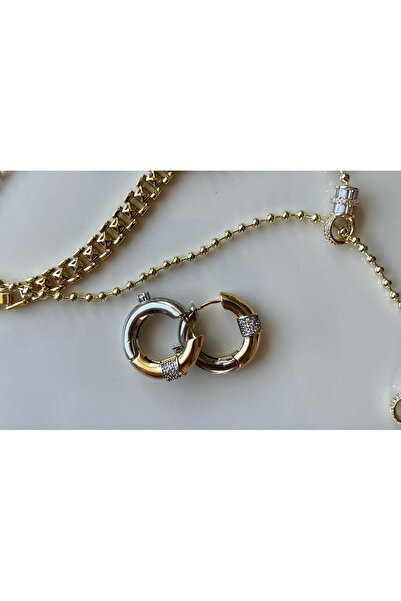 MOODBOXTR Çift Taraflı Tektaş Halka Küpe