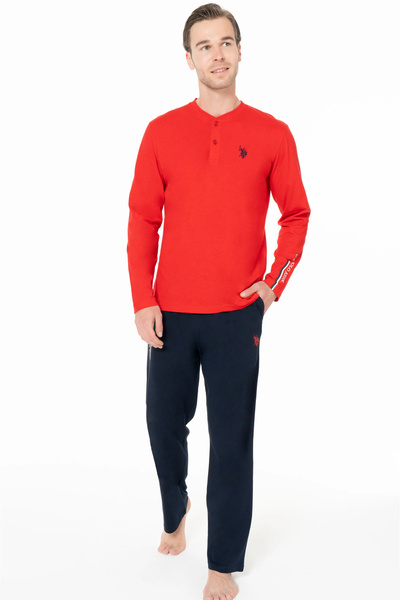 U.S. Polo Assn. Men's Pajamas Set, Pocket, 100% Cotton, Long Sleeve, Button Collar
