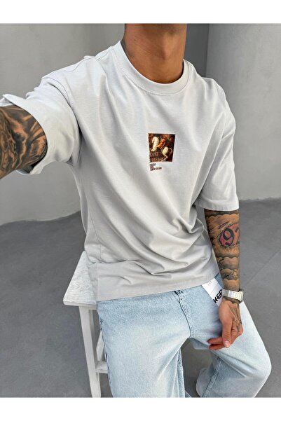 KağanKY Γκρι oversized με τύπωμα T-Shirt