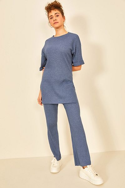 EYYE Women's Cotton Short Sleeve Twill Blouse Pants Set