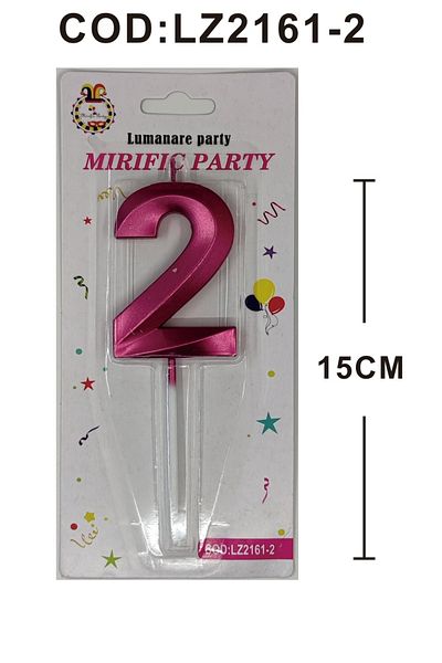 SDX Market Cake candle, number 2, Metallic pink, 15 cm