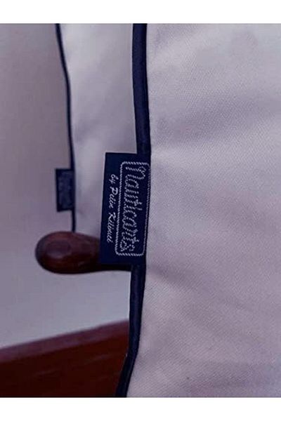AC BOX White Vegan Navy Blue Leather Piping Cushion Ac Box 861931