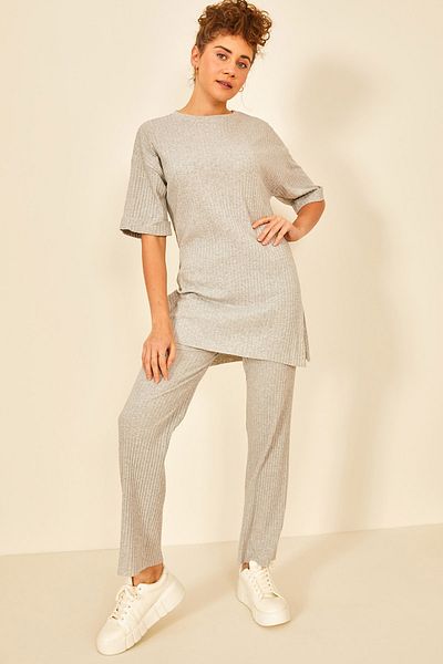 EYYE Women's Cotton Short Sleeve Twill Blouse Pants Set