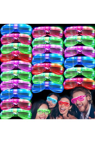 Skygo Led Işıklı Pilli Panjur Şekilli Rengarenk Yanıp Sönen Lüks Parti Gözlüğü Karışık 12 Adet