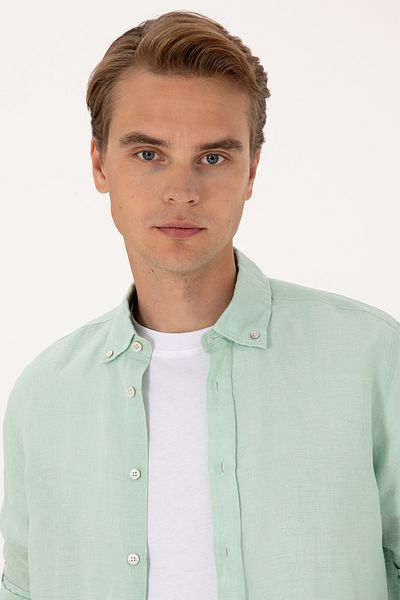 U.S. Polo Assn. Men's Water Green Long Sleeve Shirt 50299597-Vr048
