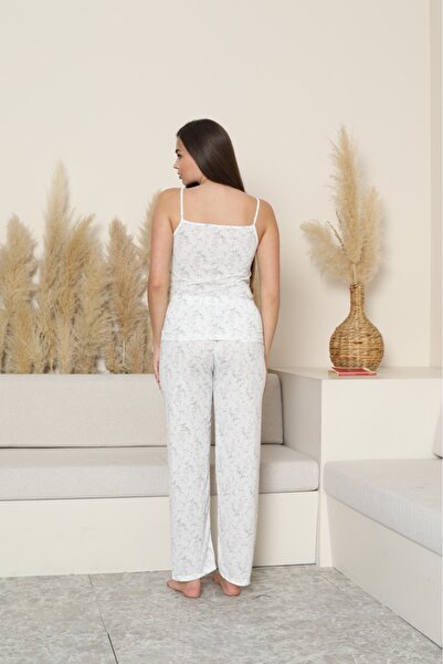 Sude HOMEWEAR Women's Rope Strap Flower Pattern Bottom Long Set