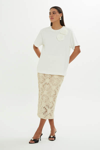 GİZİA Seyyar Çiçekli Ekru T-Shirt