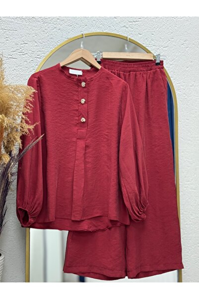 BENAHOLL Σετ παντελόνι Modal Cupra με μπροστινό κουμπί με μπαλόνια Loruna-NL520 Βουργουνδία