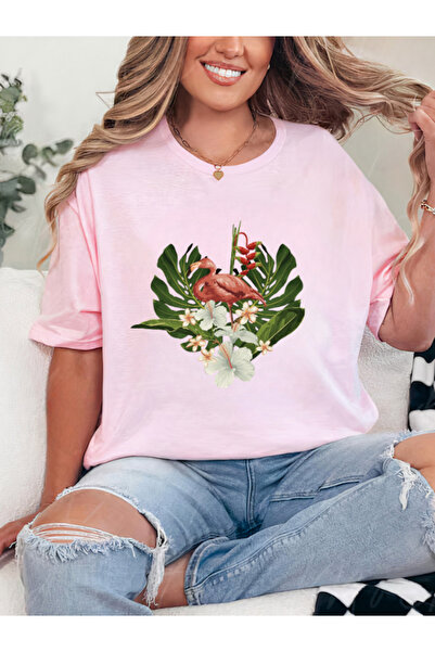 Sarah's Boutique Tricou de damă – 100% bumbac – GLAM FLAMINGO