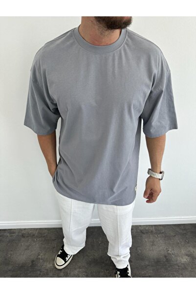 KağanKY Γκρι χνουδωτό ύφασμα oversized T-Shirt