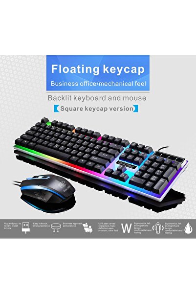 Datazone لوحة مفاتيح وماوس ألعاب سلكية بإضاءة خلفية - أضواء LED متعددة الألوان - ملمس ميكانيكي - أسود G