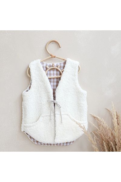 BABYLY Children's reversible vest muslin beige plaid & cream loop 104-110cm