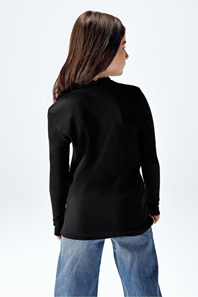 Brix Kız Çocuk Fitilli Uzun Kollu T-Shirt Siyah Renk