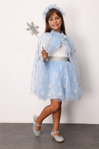 Le Mabelle Blue Snowflake Printed Girl's Tulle Skirt - Pauline