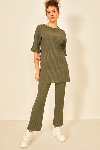EYYE Women's Cotton Short Sleeve Twill Blouse Pants Set