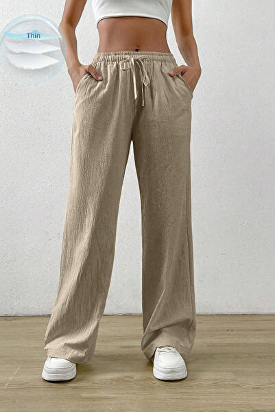 Tarz Cool Mink Wide Leg Muslin Women's Trousers