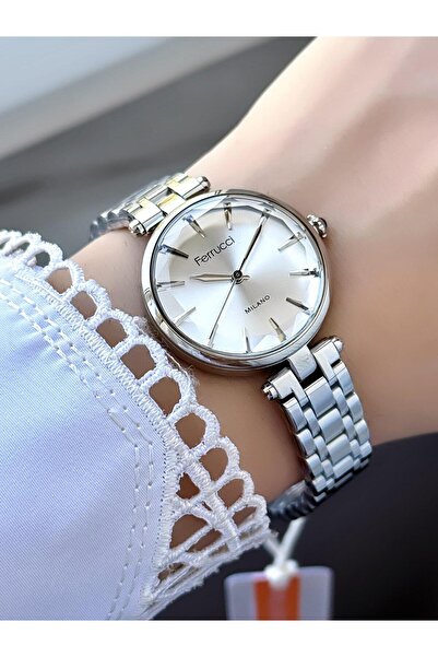 Ferrucci Milano Beyaz Kadran Gümüş Metal Kordon Kadın Kol Saati