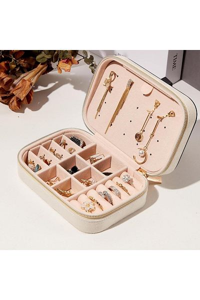 Arzu Güzel Cosmetics Velvet Covered Zipper Jewelry Box for Your Travels, Portable Jewelry Organizer Organizer