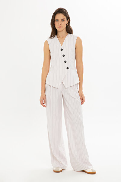 GİZİA Kruvaze Yelek Ve Pileli Palazzo Pantolonlu Ekru Takım