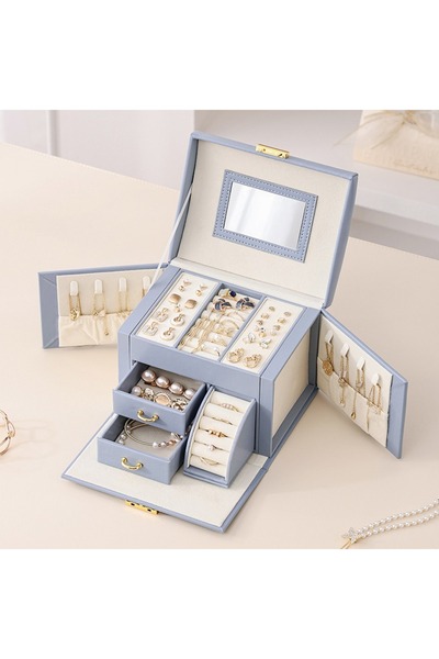 gaman Stylish Multi-Eye Blue Jewellery Jewelry Box - Jewelry Box with Mirror with Lock
