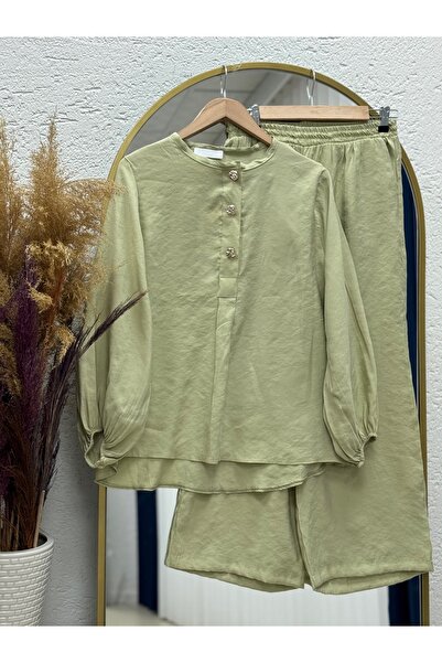 BENAHOLL بدلة لورونا بأكمام بالون وأزرار أمامية مع بنطلون كوبرا مودال-NL520 أخضر