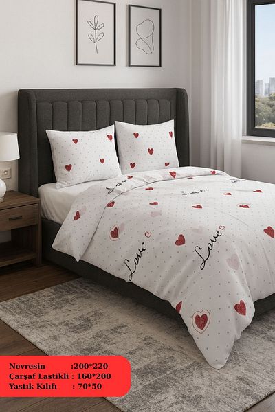 MixCotten Home Double Duvet Cover Set Fitted Sheet + Duvet Cover + 2 Pillowcases