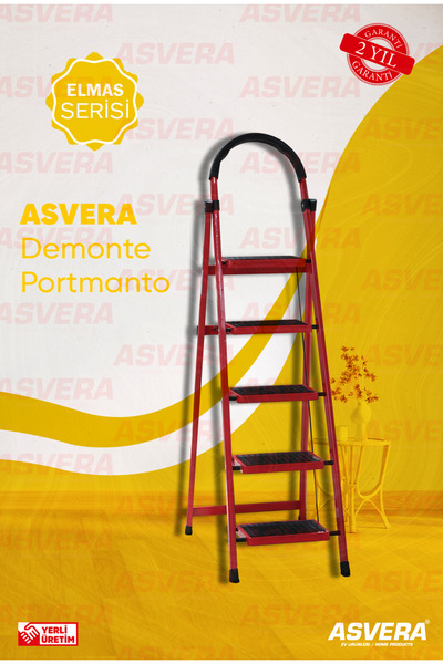 ASVERA Elmas Serisi Carnaval 5’li Ev Tipi Katlanır Merdiven – Kırmızı, Kaymaz, Hafif, Dayanıklı