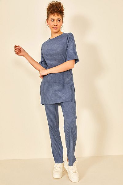 EYYE Women's Cotton Short Sleeve Twill Blouse Pants Set