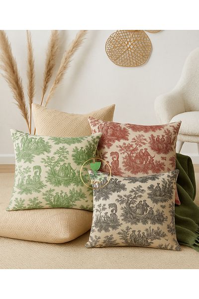 Perdeplus French Style Decorative Boho Throw Pillow, Vintage Pastoral Pattern