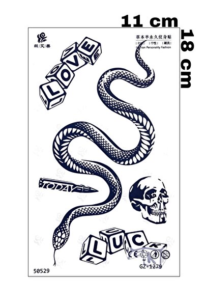 Mecit Tuhafiye 1 KALICI YILAN LOVE YAZI KOL BİLEK VUCUT İÇİN GEÇİCİ DÖVME