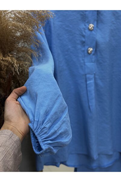 BENAHOLL Σετ παντελόνι Modal Cupra με μπροστινό κουμπί με μπαλόνια Loruna-NL520 Μπλε