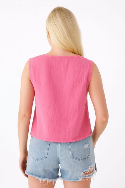 enmodaiçgiyim Women's Pink Vest – 100% Cotton Muslin Fabric, Buttoned, Two Pockets, Summer Stylish Design