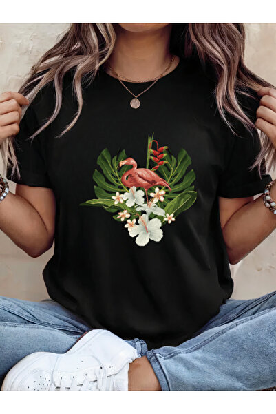 Sarah's Boutique Tricou de damă – 100% bumbac – GLAM FLAMINGO