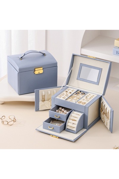 gaman Stylish Multi-Eye Blue Jewellery Jewelry Box - Jewelry Box with Mirror with Lock