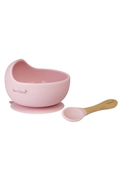 SARO BABY Set bol silicon anti-alunecare cu linguriță Light Rose